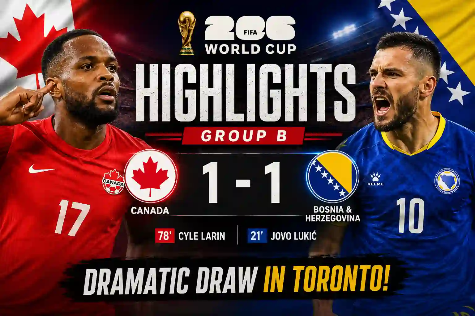 Canada vs Bosnia and Herzegovina Highlights 2026 FIFA World Cup: Larin Rescues Canada 1 Canada vs Bosnia and Herzegovina Highlights 2026 FIFA World Cup Group B Match