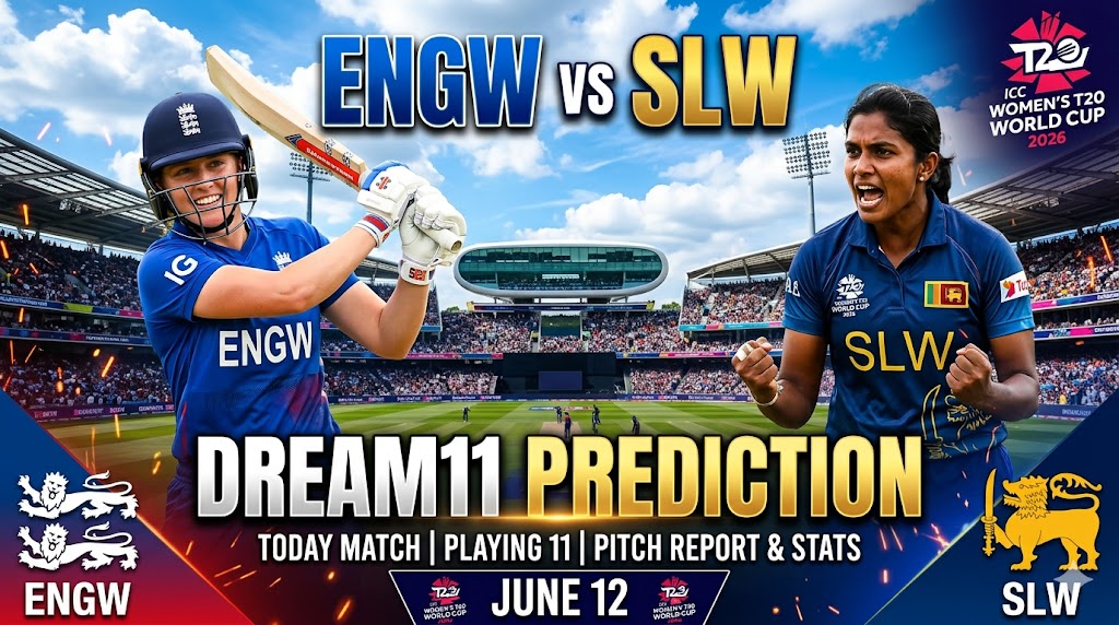 ENGW vs SLW Dream11 Prediction Today Match 1 (12 June 2026) — Playing 11, Pitch Report, Head-to-Head & Best Fantasy Picks | ICC Women's T20 World Cup 2026 1 ENGW vs SLW Dream11 Prediction
