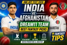 India vs Afg Dream11 Team One-off Test 2026