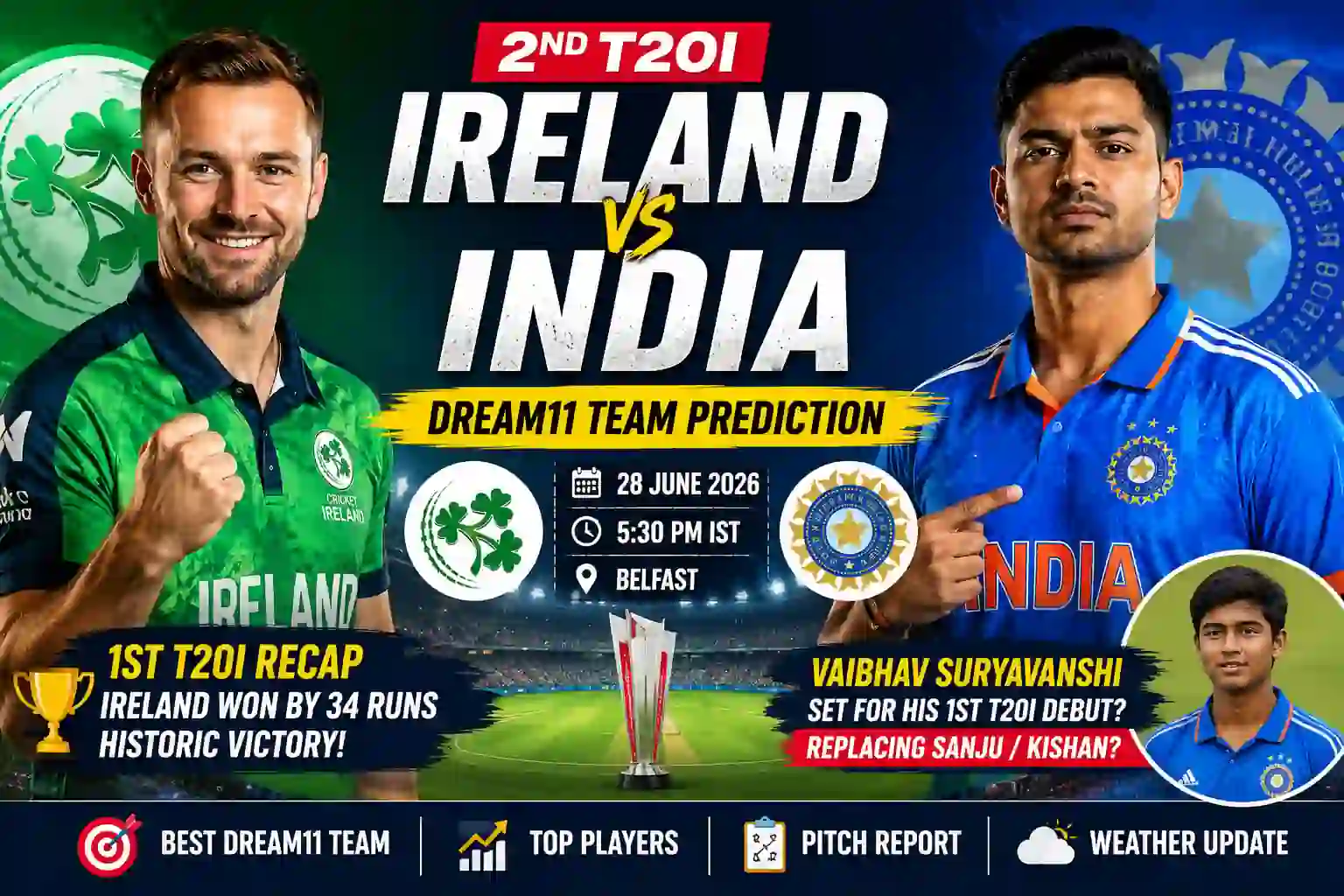 Best Ireland vs India 2nd T20I Dream11 Team Prediction 1 Ireland vs India 2nd T20I Dream11 Team Prediction