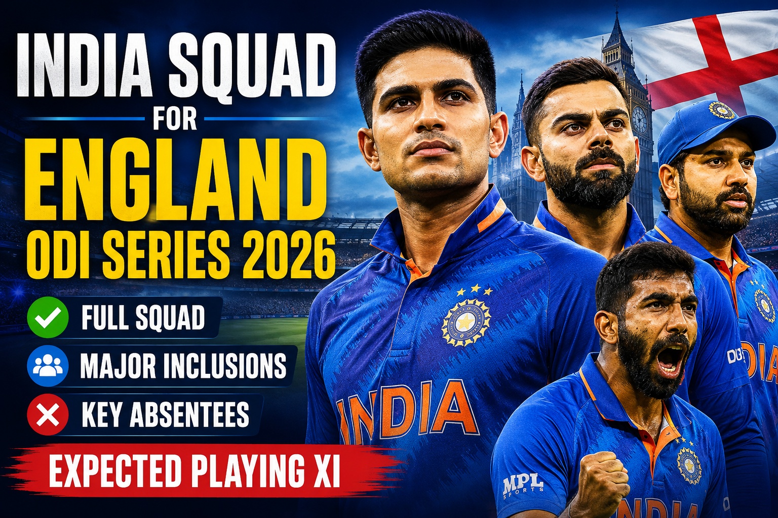 India Squad For England ODI Series 2026: Full Squad, Major Inclusions, Key Absentees And Expected Playing XI 1 India Squad For England ODI Series 2026