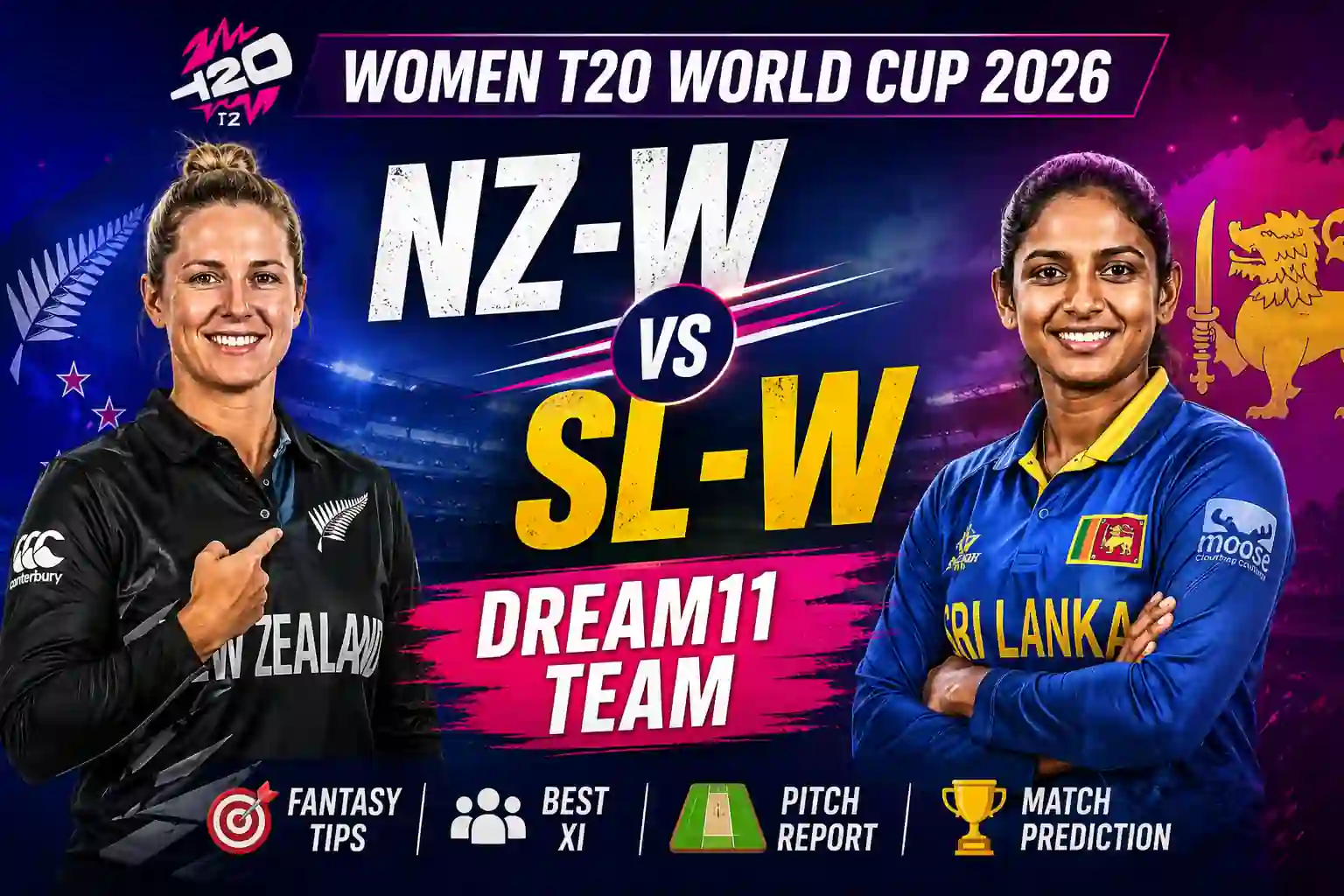 NZ-W vs SL-W Dream11 Team Women T20 World Cup 2026: Best Fantasy Cricket Tips, Playing XI, Pitch Report & Match Prediction 1 nz-w vs sl-w dream11 team women T20 world cup 2026