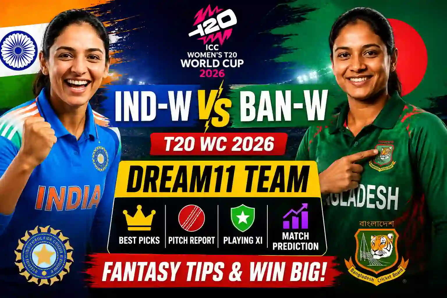 IND-W vs BAN-W Dream11 Team Today T20 ICC WC 2026