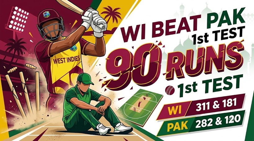 WI vs PAK 1st Test 2026 Highlights West Indies Defeat Pakistan by 90 Runs