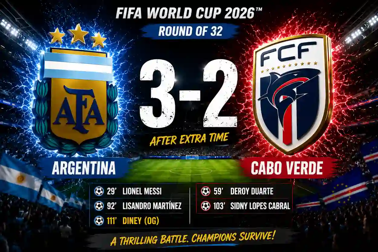 Argentina vs Cabo Verde Highlights | FIFA World Cup 2026 Round of 32 1 Argentina vs Cabo Verde Highlights Round Of 32 featured image showing Argentina's 3-2 extra-time win at the FIFA World Cup 2026