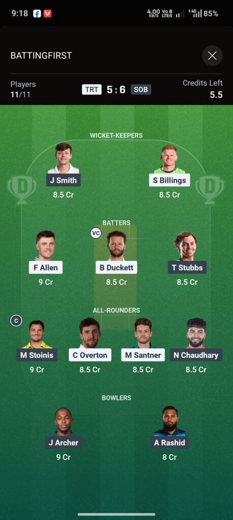 TRT vs SOB Dream11 Prediction, Match 29, The Hundred Men's 2026: Playing XI, Pitch Report 2 TRT vs SOB Dream11 Prediction