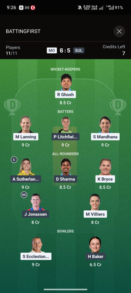 MO-W vs SUL-W Dream11 Prediction