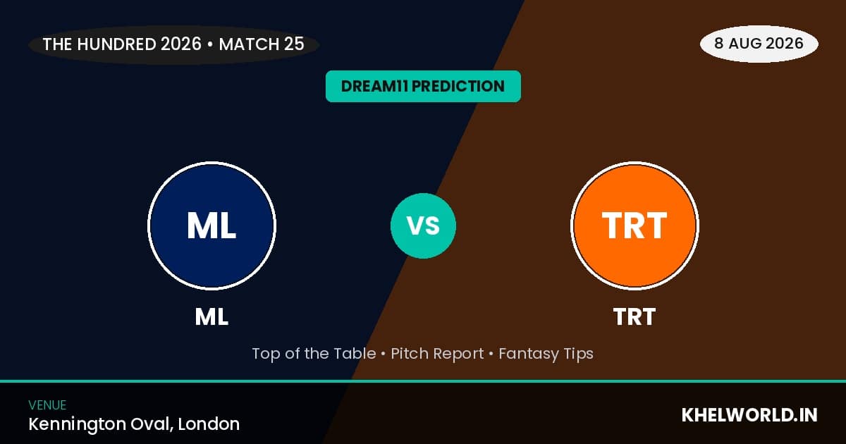 ML vs TRT Dream11 Prediction, Match 25, The Hundred Men's 2026: Playing XI, Pitch Report 1 26 ml vs trt dream11