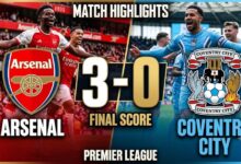 Arsenal vs Coventry City , Arsenal Thrased Coventry By 3-0