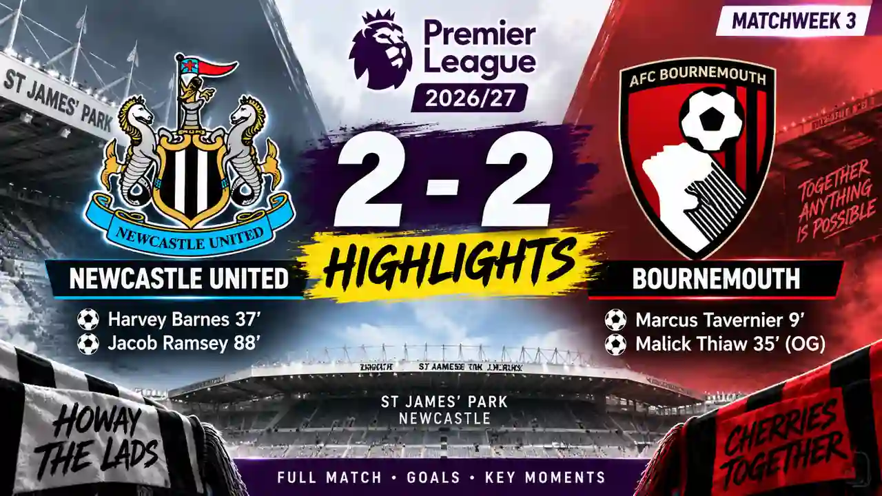 Newcastle United vs Bournemouth Highlights EPL 26-27: Stunning 2-2 Draw 1 Newcastle United vs Bournemouth Highlights EPL 26-27
